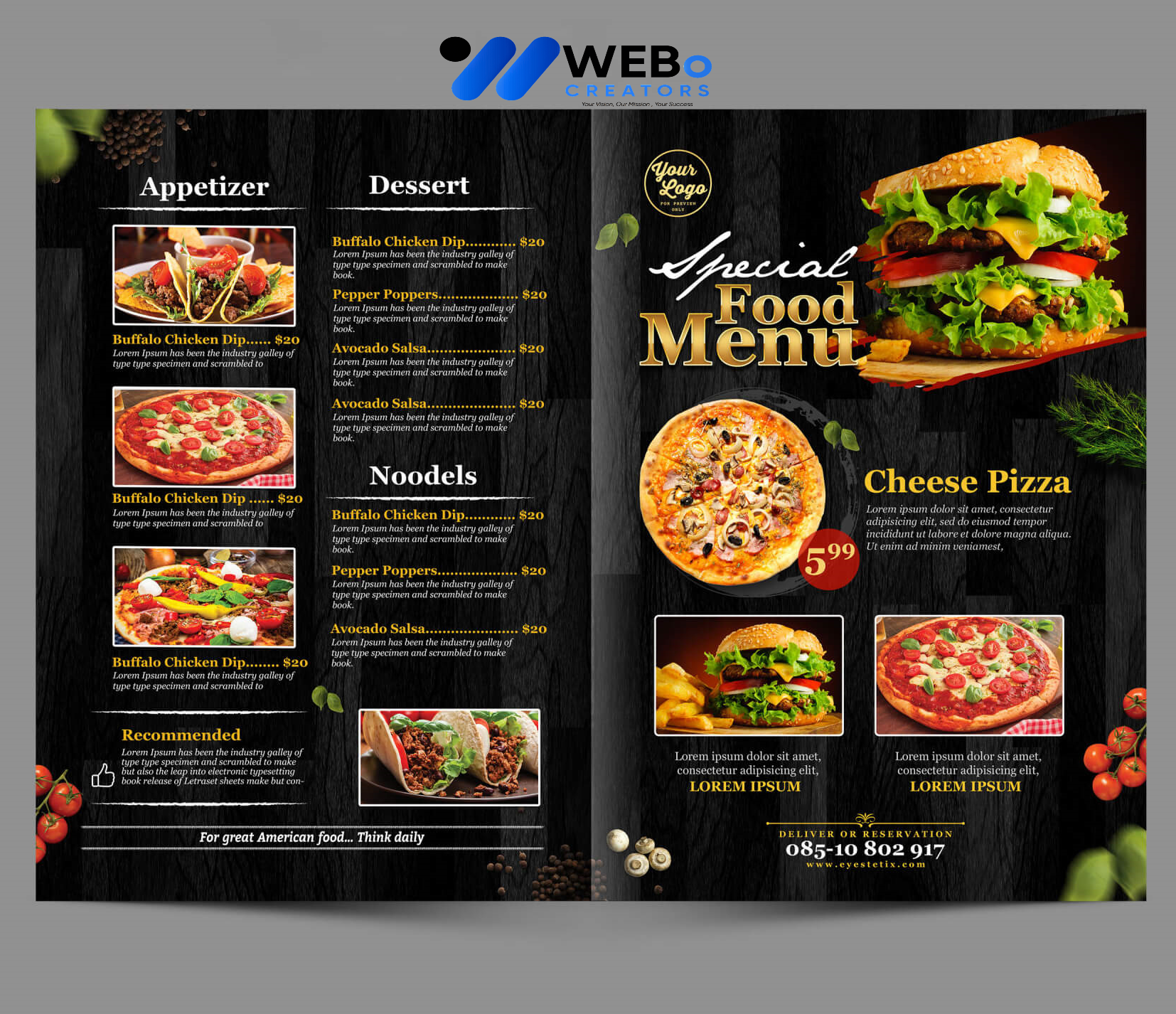 Modern restaurant menu design Bahrain 2026 café menu layout food branding design services